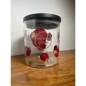 Artisan Row Glass Jar Pressed Flowers With Walnut Lid New